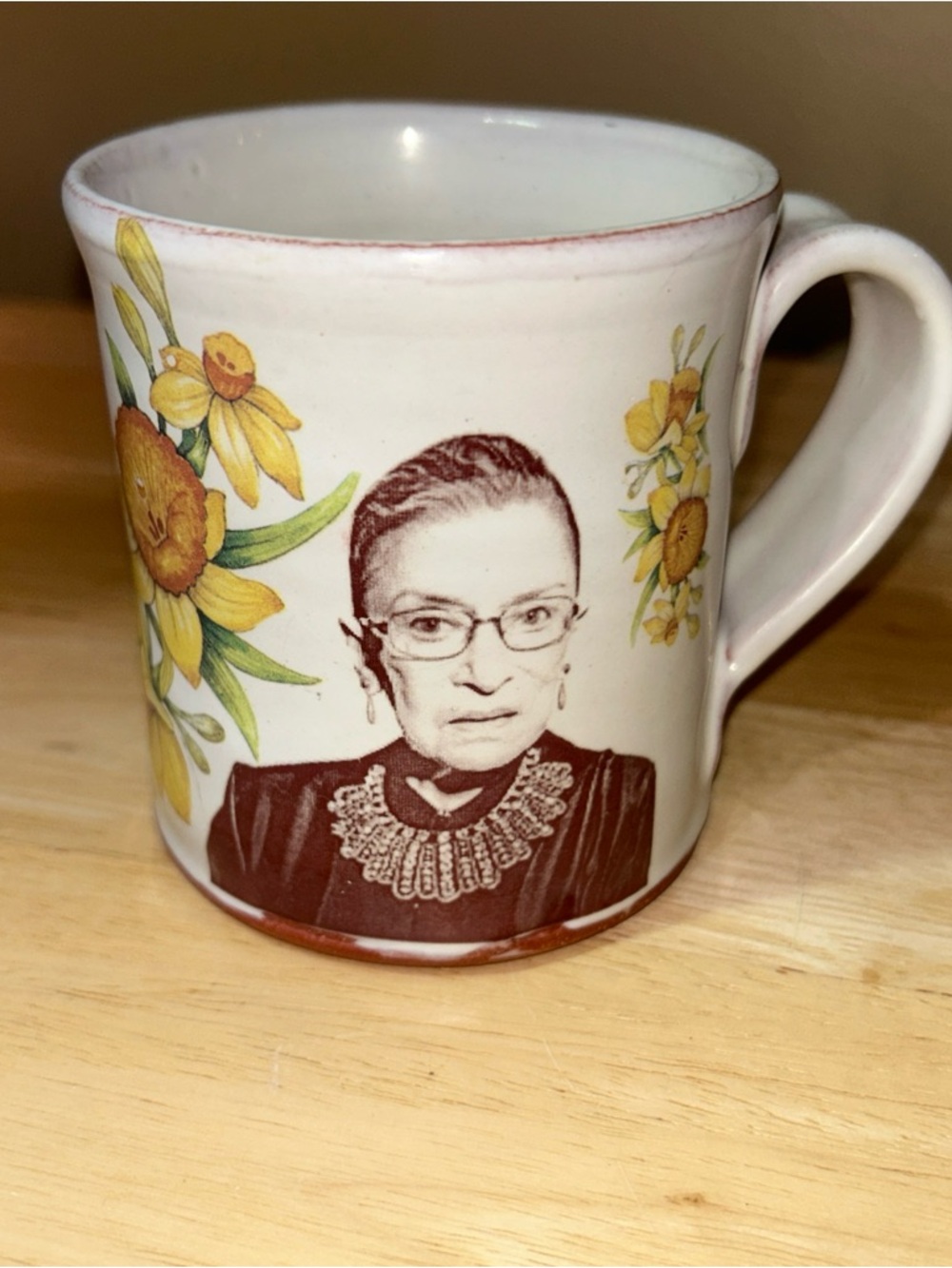 Rothshank Ruth Bader Ginsburg RBG FLOWERS Stoneware Mug Pottery Handmade 3.75” H